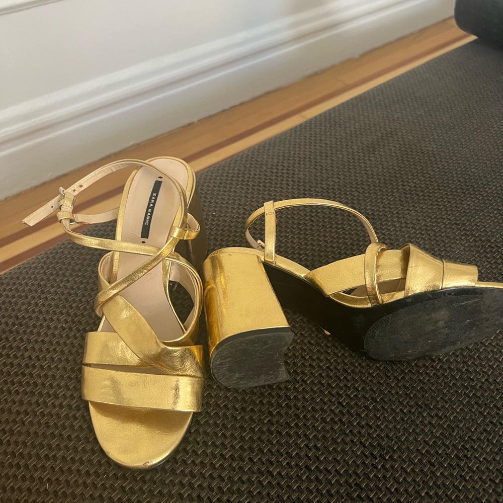 Zara gold chunky heel